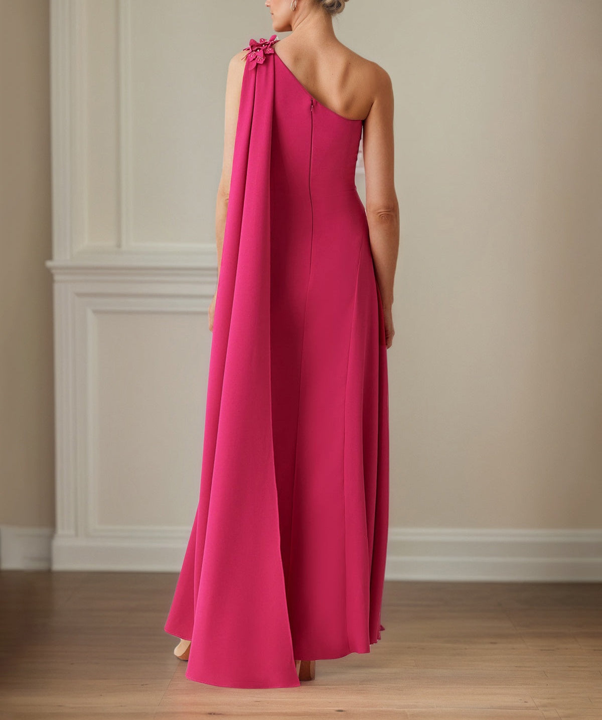 Lipstick Stretch Crepe Sheath/Column One Shoulder Floor Length Mother of the Bride Dresses