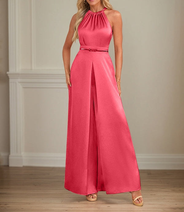 Jumpsuits Halter Floor-Length Satin Wedding Dress