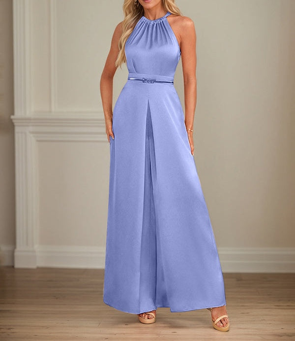 Jumpsuits Halter Floor-Length Satin Wedding Dress