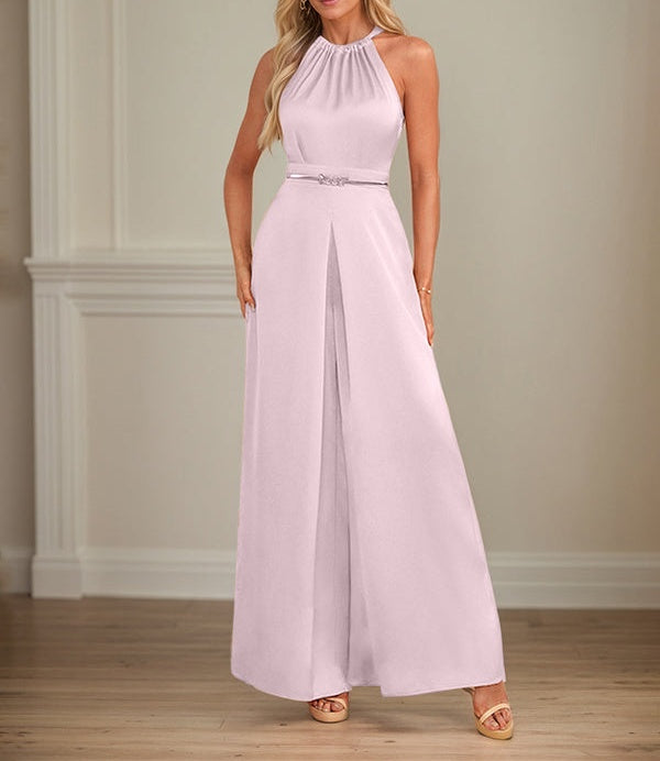 Jumpsuits Halter Floor-Length Satin Wedding Dress