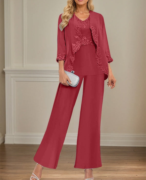 Elegant Simple Scoop Neck Floor Length Mother of the Bride Pantsuit Wedding Guest Dress