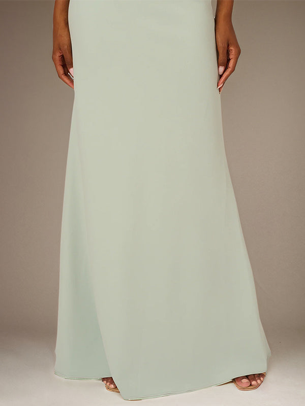A Line Sage Chiffon One Shoulder Sleeveless Floor Length Dress With Bow