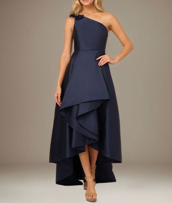 Royal Blue A Line Stretch Crepe One Shoulder Sleeveless  Asymmetrical Length Dress