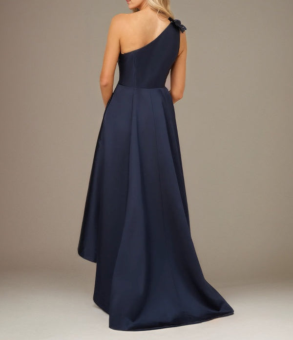Royal Blue A Line Stretch Crepe One Shoulder Sleeveless  Asymmetrical Length Dress