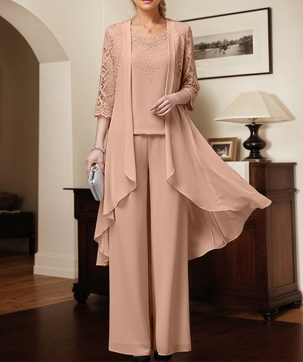 Separates Jumpsuit/Pantsuit Scoop Floor-Length Chiffon Mother of the Bride Dress