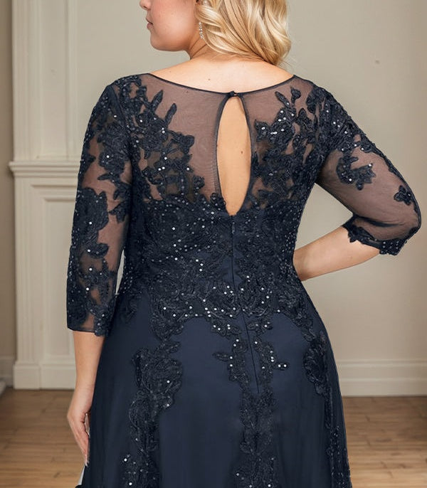 A-line Scoop Illusion Floor-Length Tulle Lace Mother of the Bride Dress With Sequins