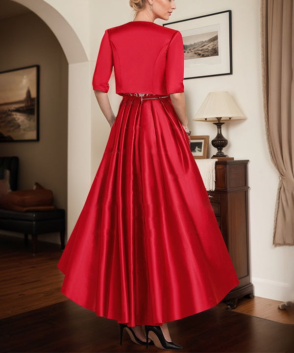 Two Tone Satin And Lace Applique Mother Of The Bride Dresses With Jacket