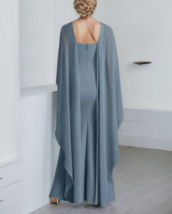 Sheath Scoop Floor-Length Chiffon Mother of the Bride Dress With Cascading Ruffles