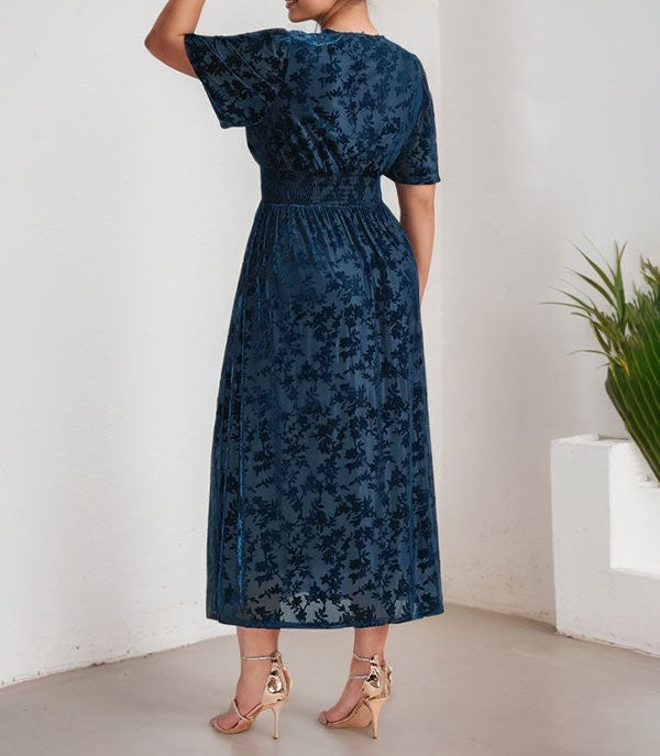 Plus Size A-Line V-Neck Velvet Tea-Length Mother of the Bride Dress