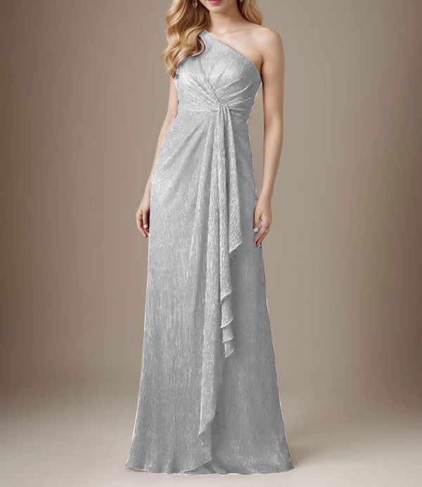 Ruby Sheath One Shoulder Metallic Mesh Dress Mother of the Bride Dress