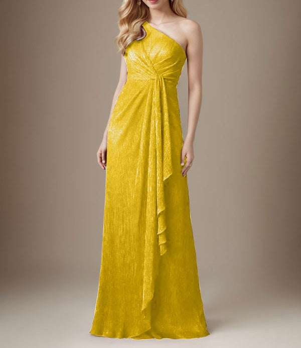 Ruby Sheath One Shoulder Metallic Mesh Dress Mother of the Bride Dress