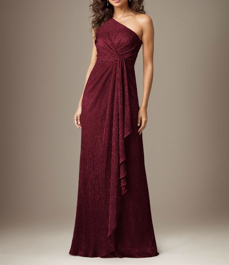 Ruby Sheath One Shoulder Metallic Mesh Dress Mother of the Bride Dress