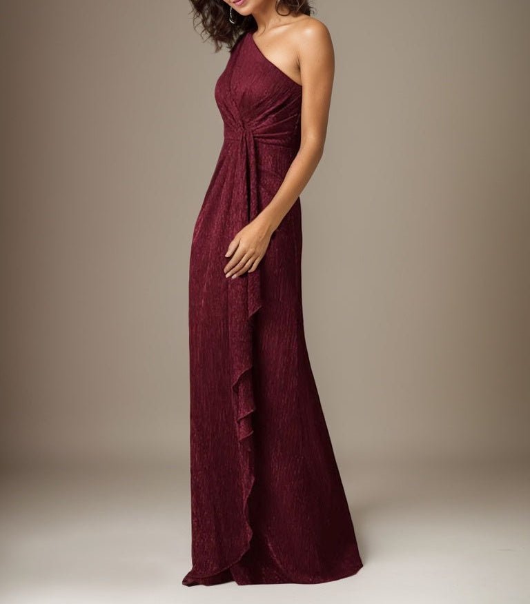 Ruby Sheath One Shoulder Metallic Mesh Dress Mother of the Bride Dress