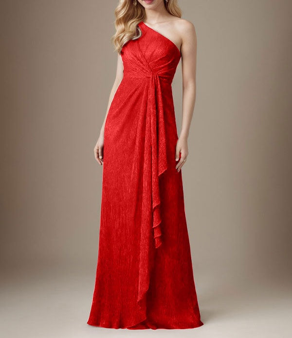 Ruby Sheath One Shoulder Metallic Mesh Dress Mother of the Bride Dress