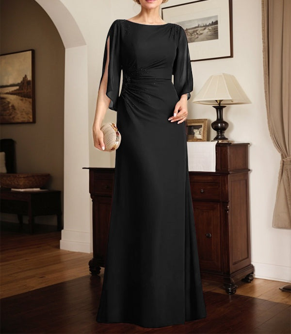Sheath/Column Scoop Floor-Length Chiffon Mother of the Bride Dress With Pleated Beading