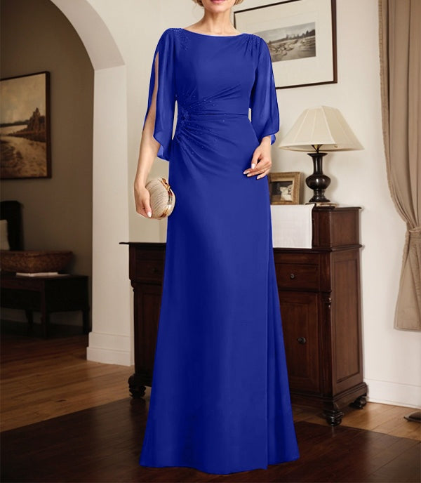 Sheath/Column Scoop Floor-Length Chiffon Mother of the Bride Dress With Pleated Beading