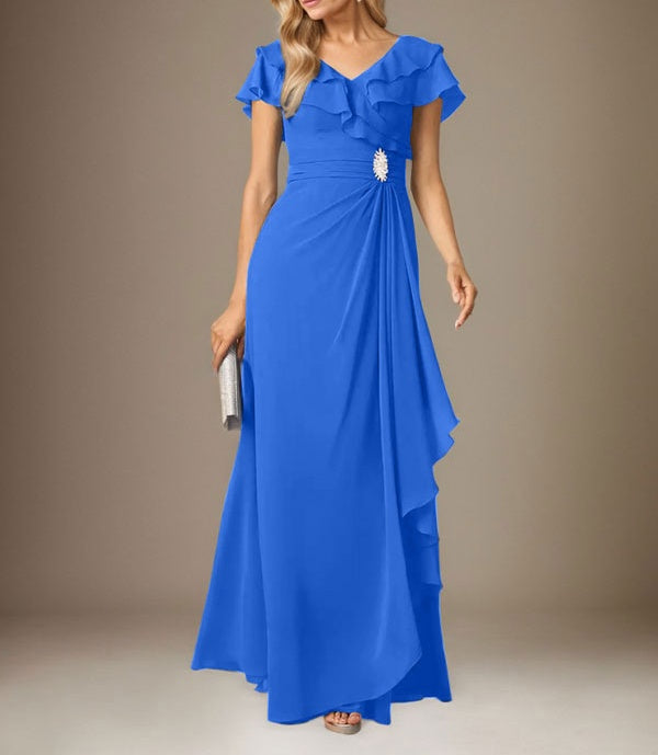 Stormy A-Line V-Neck Ruched Chiffon Dress