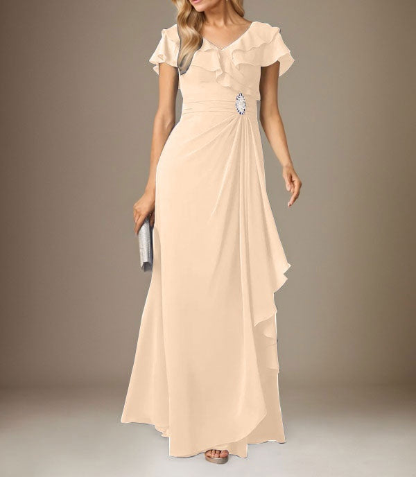 Stormy A-Line V-Neck Ruched Chiffon Dress