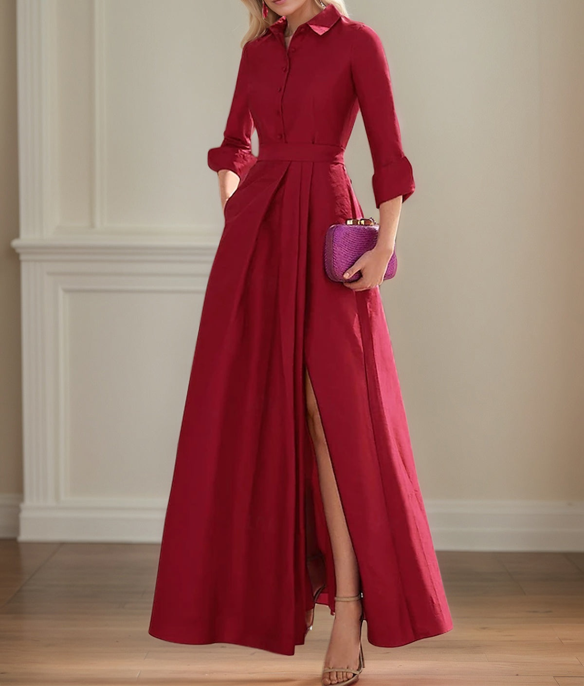 A Line High Neck 3/4 Sleeves Floor Length Mother of the Bride Dresses
