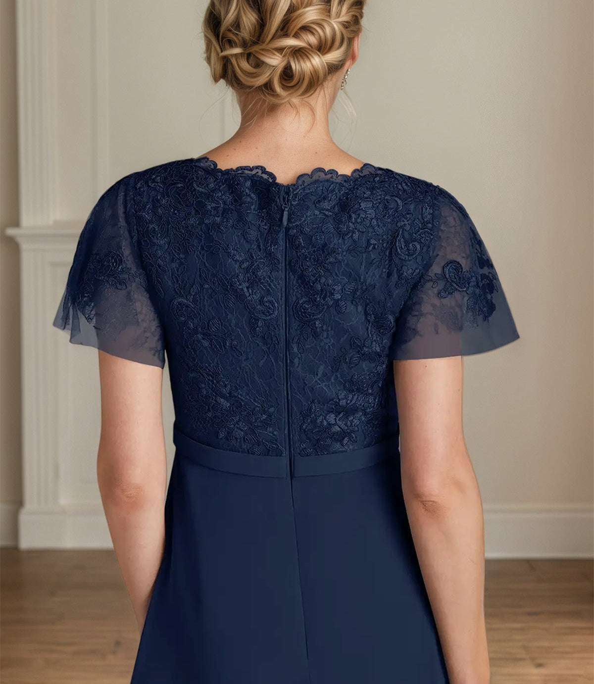 A Line Chiffon V Neck Short Sleeves Floor Length Mother of the Bride Dresses