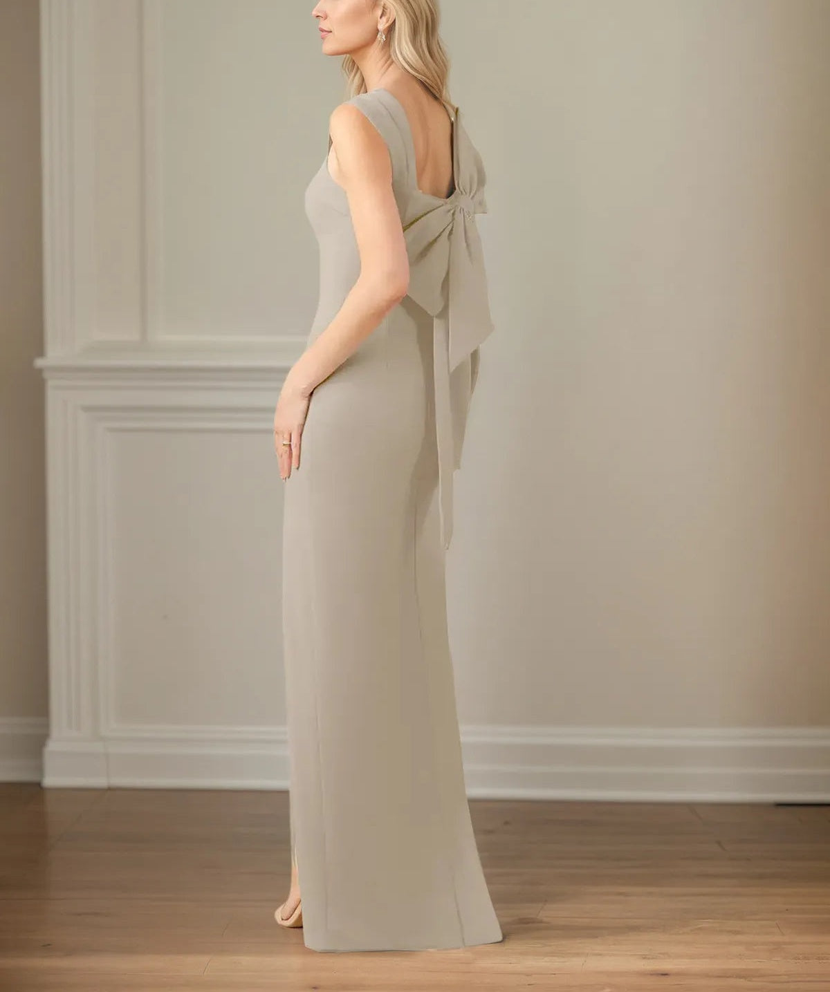 Sheath/Column Chiffon Asymmetrical Neck Sleeveless Floor Length Pleated Mother of the Bride Dresses