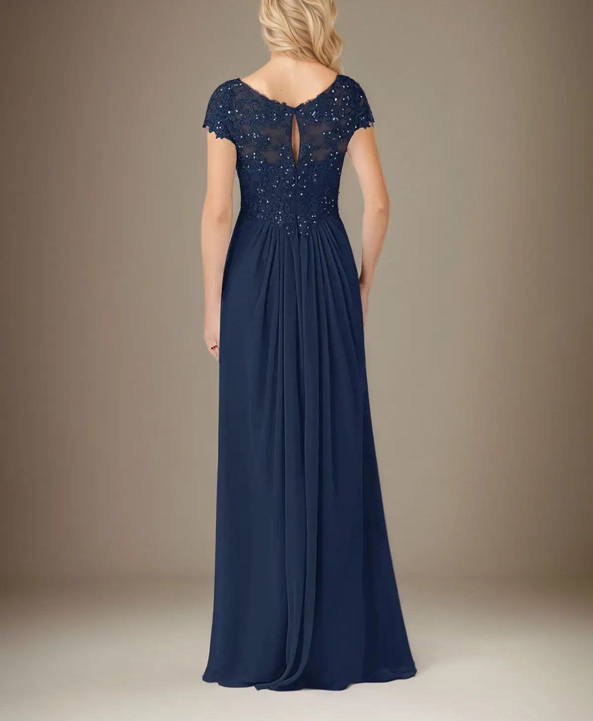 A Line Chiffon V Neck Short Sleeves Floor Length Pleated Mother of the Bride Dresses With Sequins