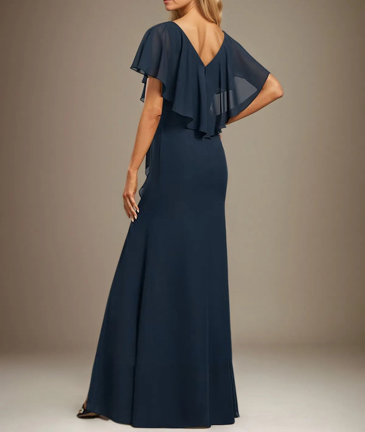 Trumpet/Mermaid V-Neck Floor-Length Chiffon Dress With Cascading Ruffles