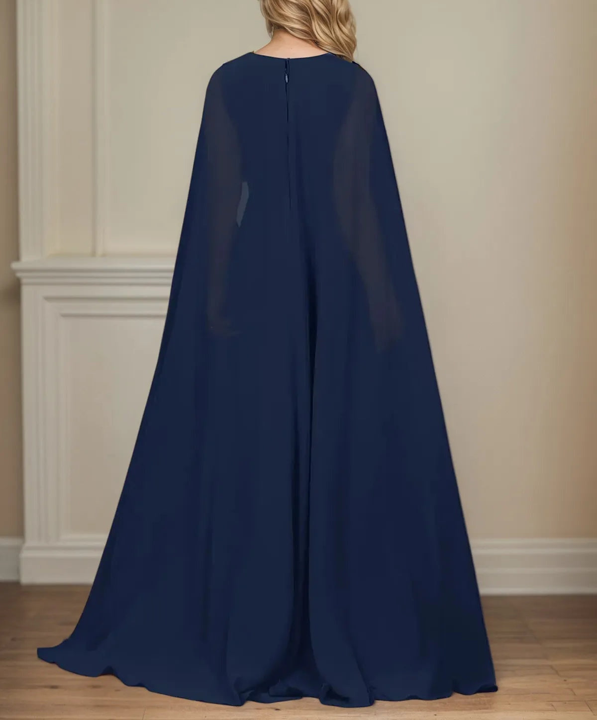 A Line V Neck Cap Sleeve Floor Length Chiffon Mother of the Bride Dress