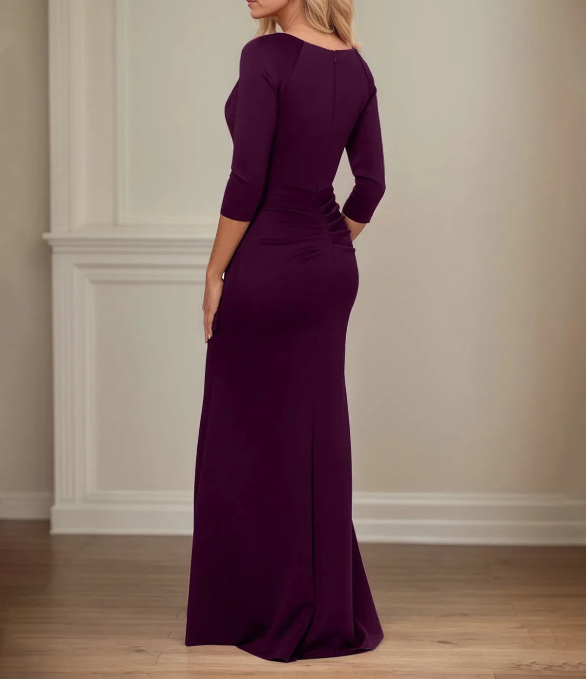Trumpet/Mermaid V Neck 3/4 Sleeve Floor Length Stretch Crepe Mother of the Bride Dress With Ruffles