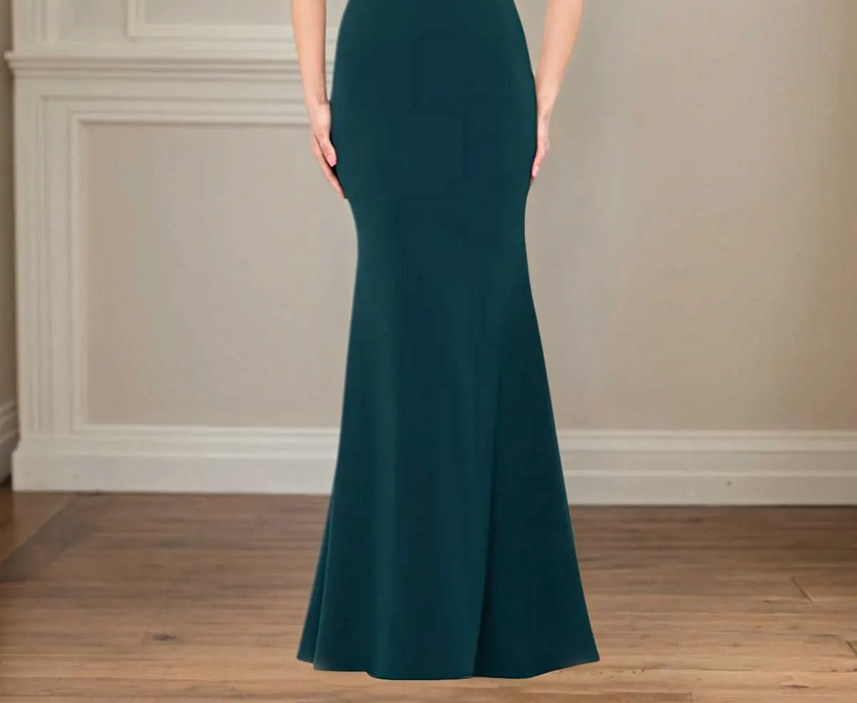Trumpet/Mermaid Stretch Crepe One Shoulder Short Sleeves Floor Length Dress