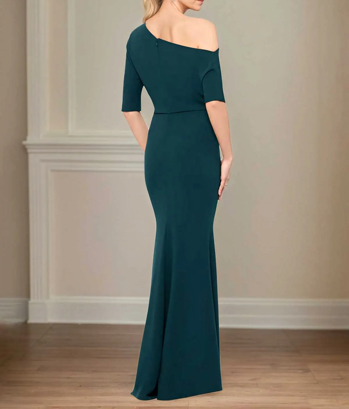 Trumpet/Mermaid Stretch Crepe One Shoulder Short Sleeves Floor Length Dress