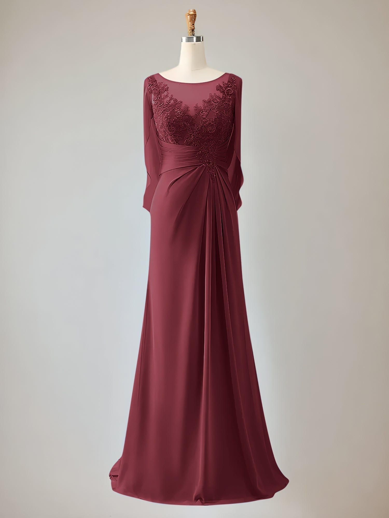 Trumpet/Mermaid Scoop Neck 1/2 Sleeve Chiffon Mother of the Bride Dress With Beadings
