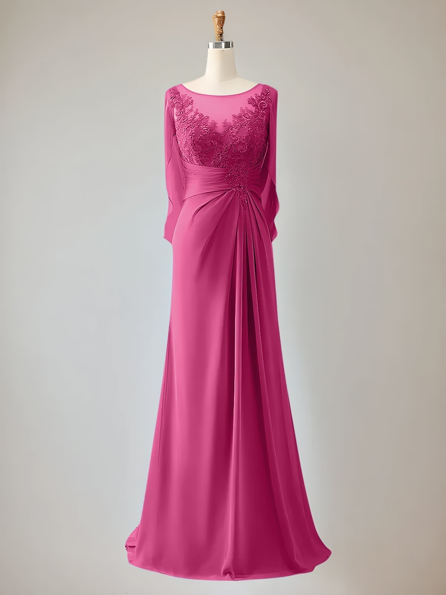 Trumpet/Mermaid Scoop Neck 1/2 Sleeve Chiffon Mother of the Bride Dress With Beadings
