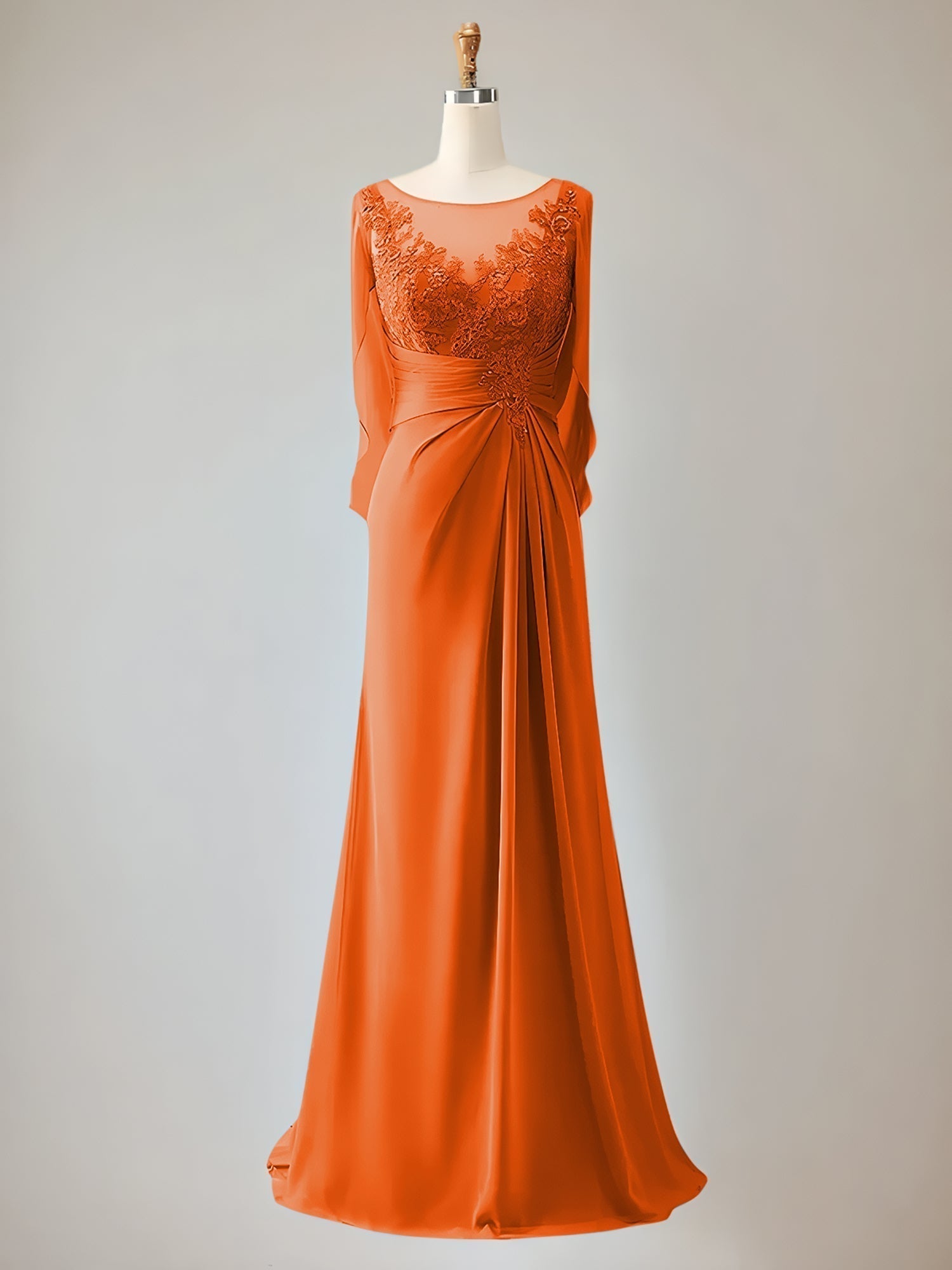 Trumpet/Mermaid Scoop Neck 1/2 Sleeve Chiffon Mother of the Bride Dress With Beadings