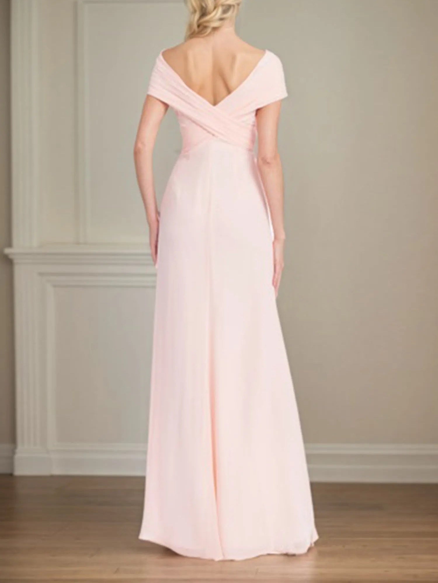 A Line Off the Shoulder Short Sleeve Chiffon Mother of the Bride Dress