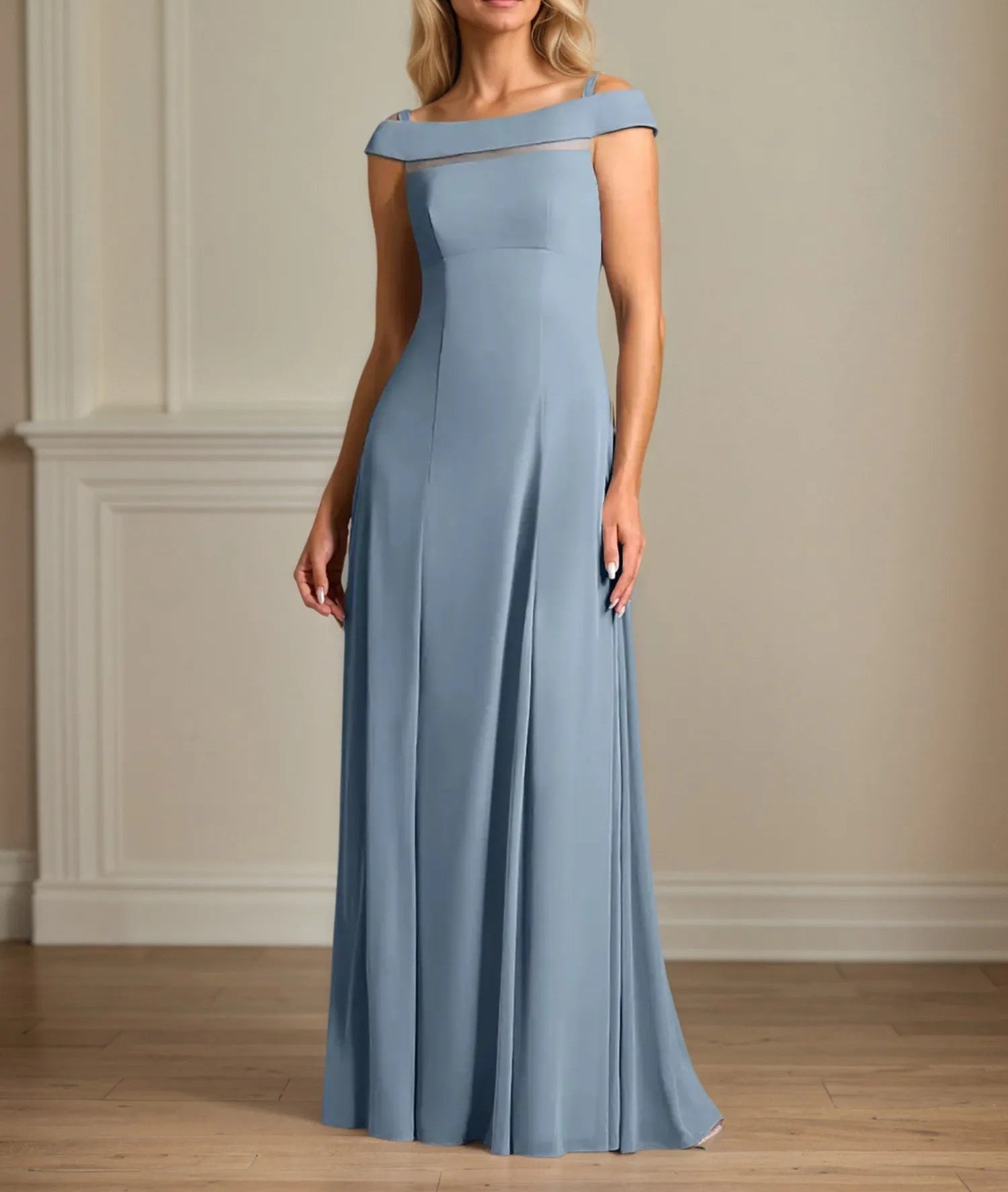 A Line Off the Shoulder Floor Length Chiffon Mother Of the Bride Dress With Pleated