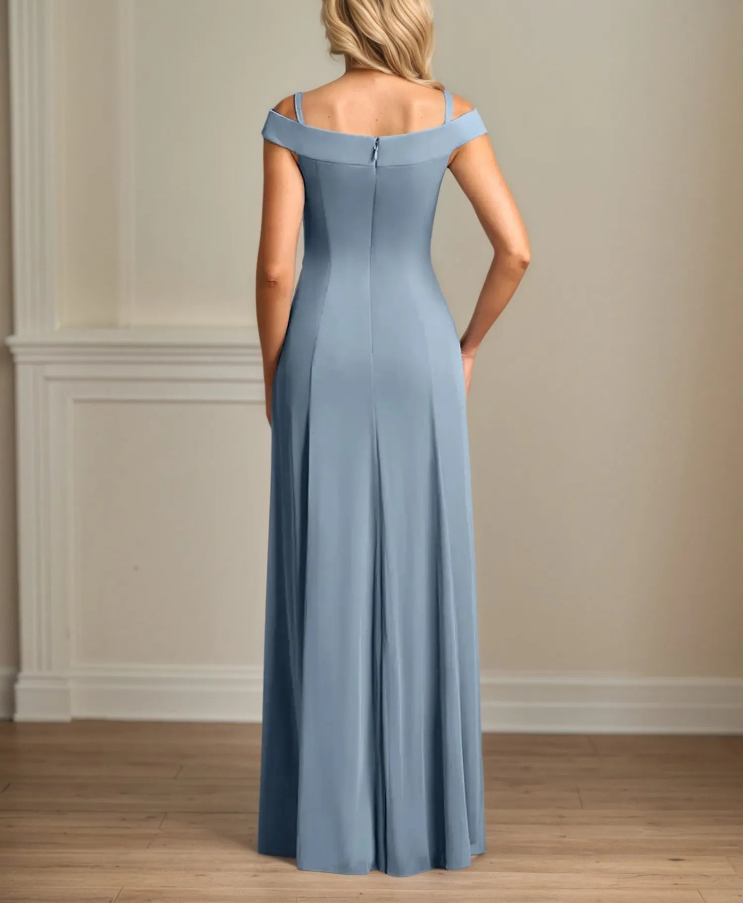 A Line Off the Shoulder Floor Length Chiffon Mother Of the Bride Dress With Pleated