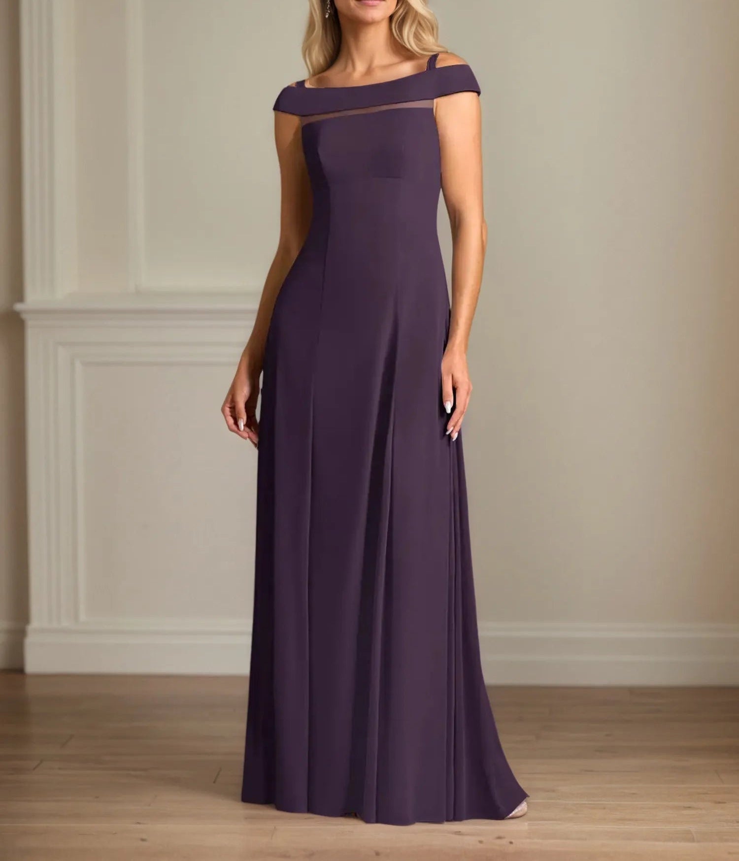 A Line Off the Shoulder Sleeveless Chiffon Mother of the Bride Dress With Pleated