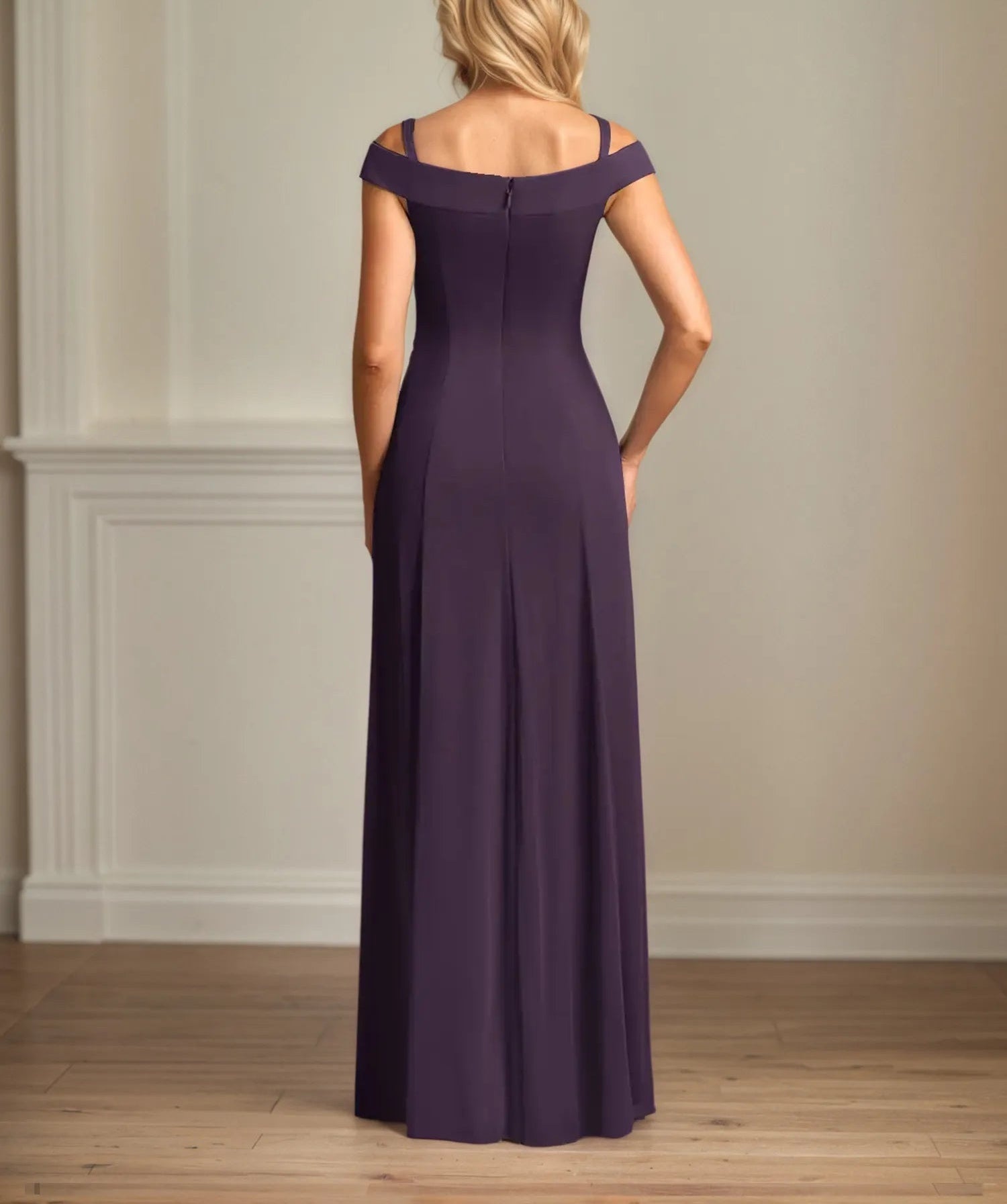 A Line Off the Shoulder Sleeveless Chiffon Mother of the Bride Dress With Pleated