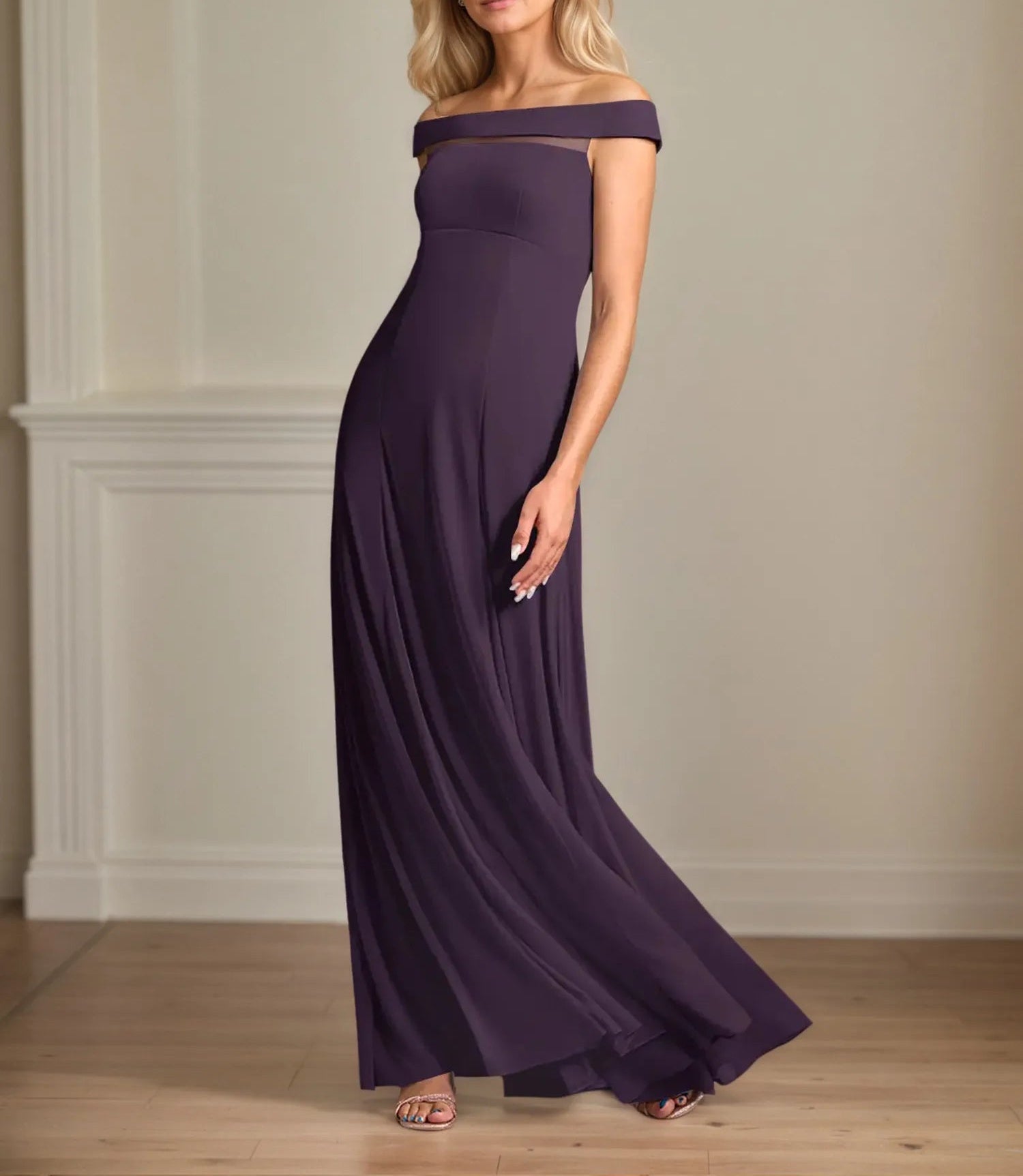 A Line Off the Shoulder Sleeveless Chiffon Mother of the Bride Dress With Pleated