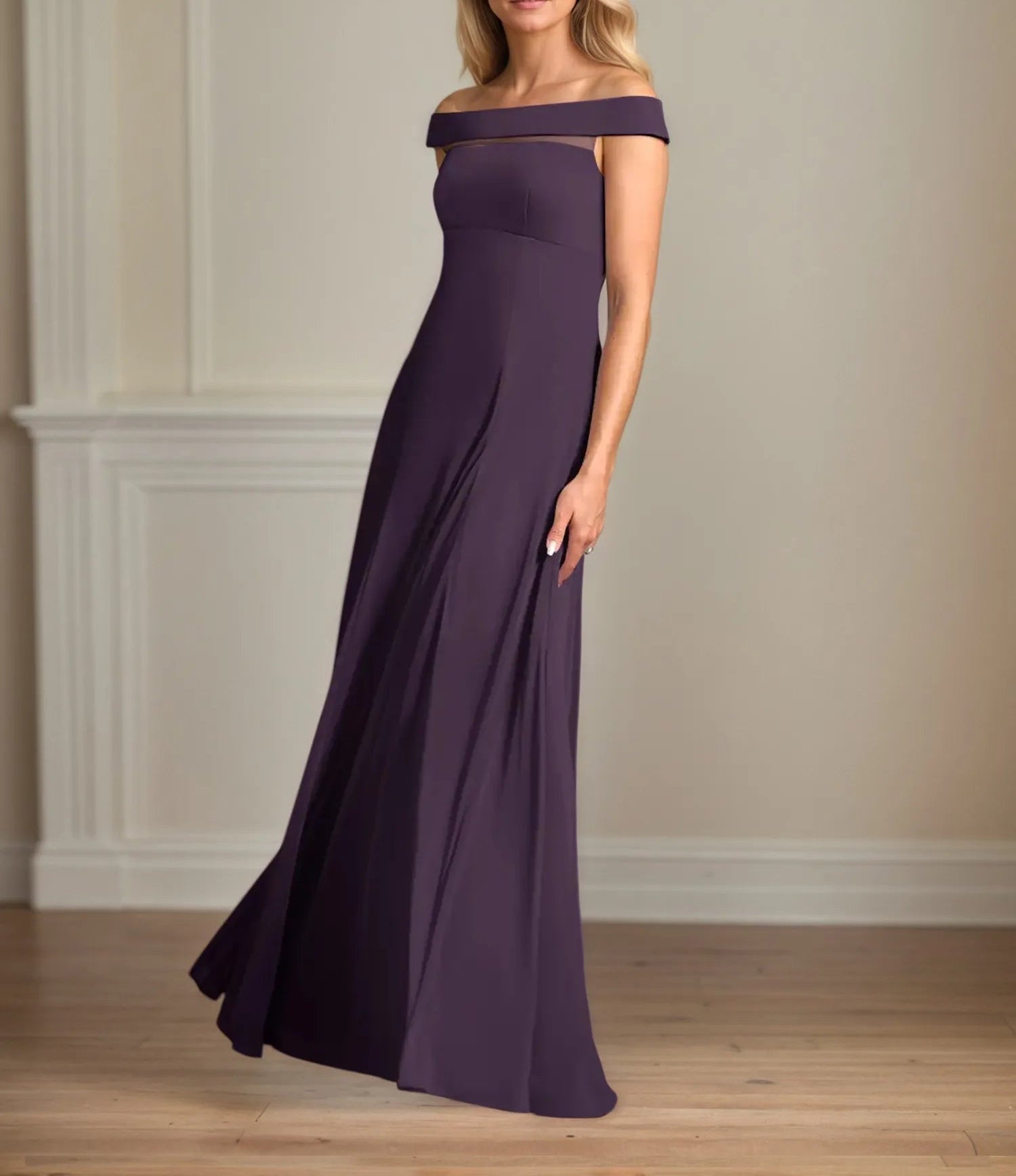 A Line Off the Shoulder Sleeveless Chiffon Mother of the Bride Dress With Pleated