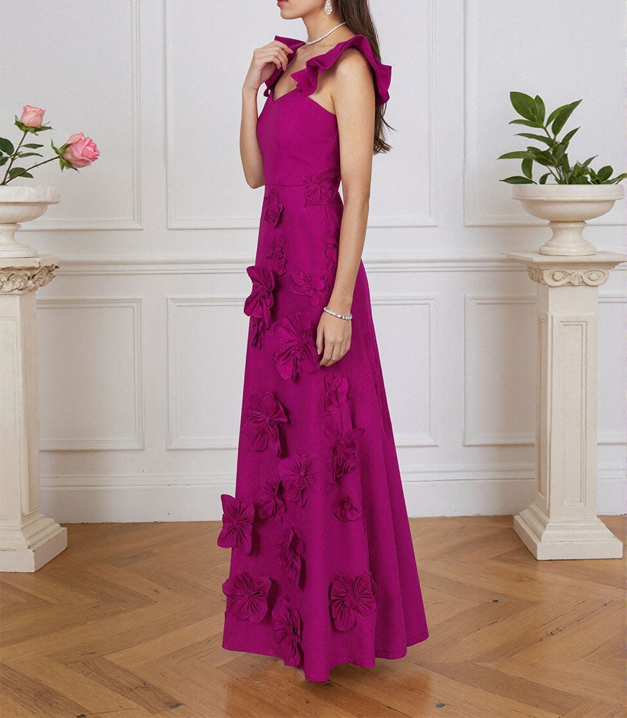 Lilac 3D Floral Sheath Formal Gown with Ruffle Sleeves