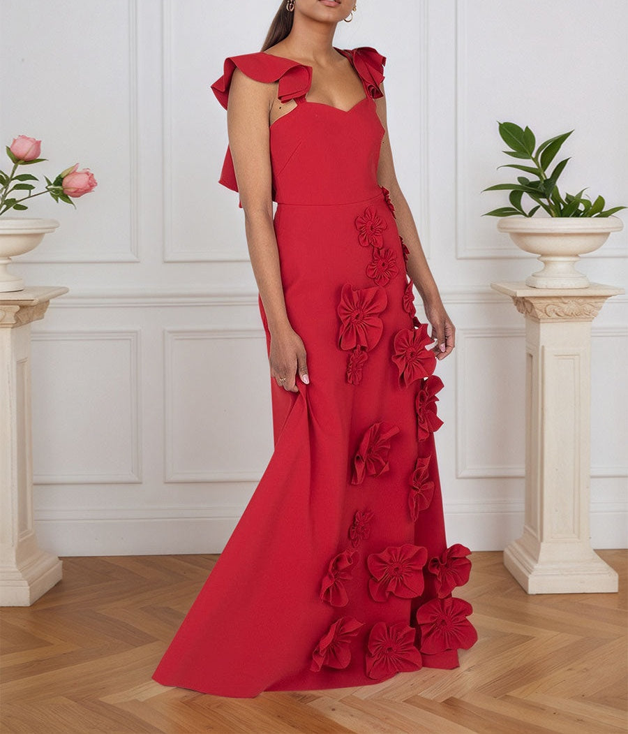 Lilac 3D Floral Sheath Formal Gown with Ruffle Sleeves