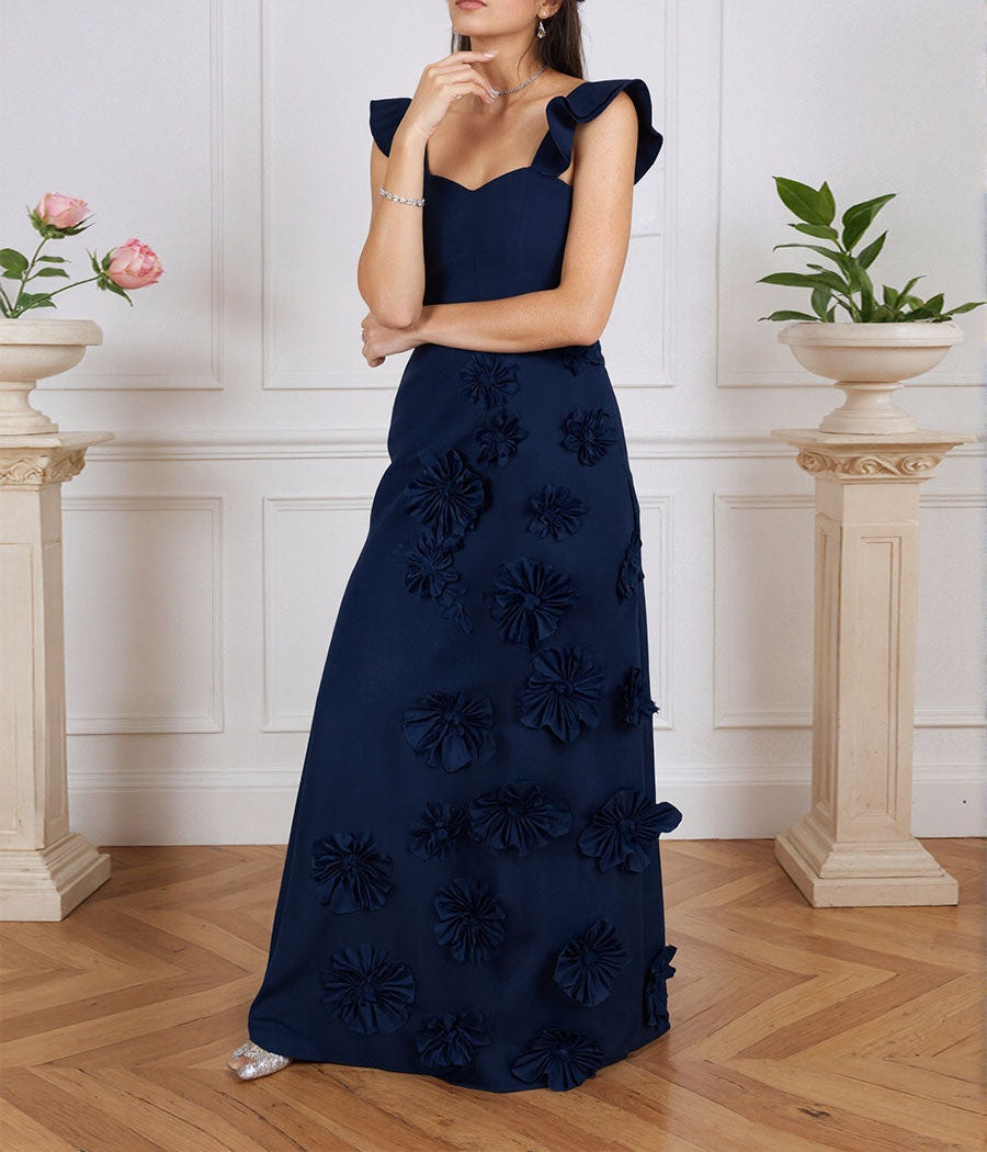 Lilac 3D Floral Sheath Formal Gown with Ruffle Sleeves
