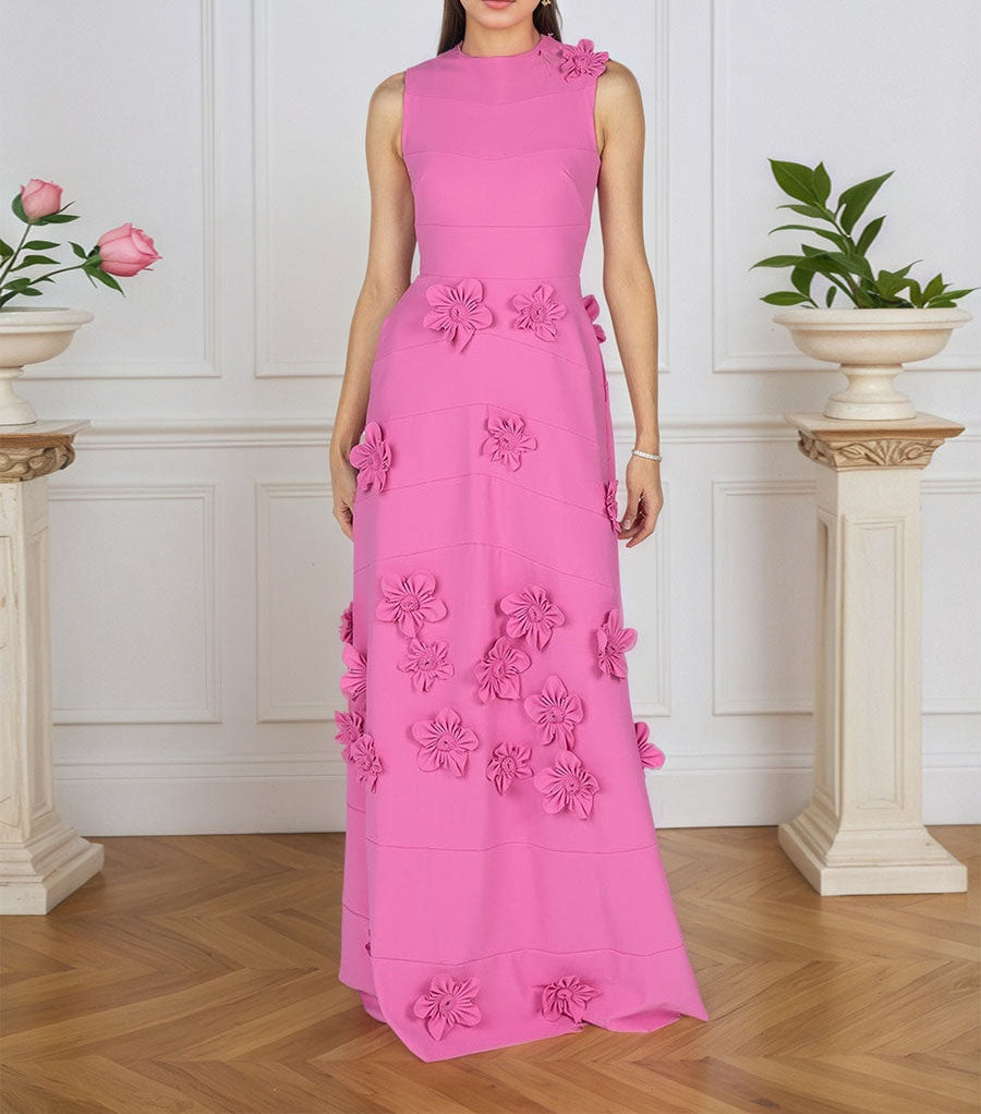 Lavender Boat Neck Formal Gown with Cascading 3D Flowers