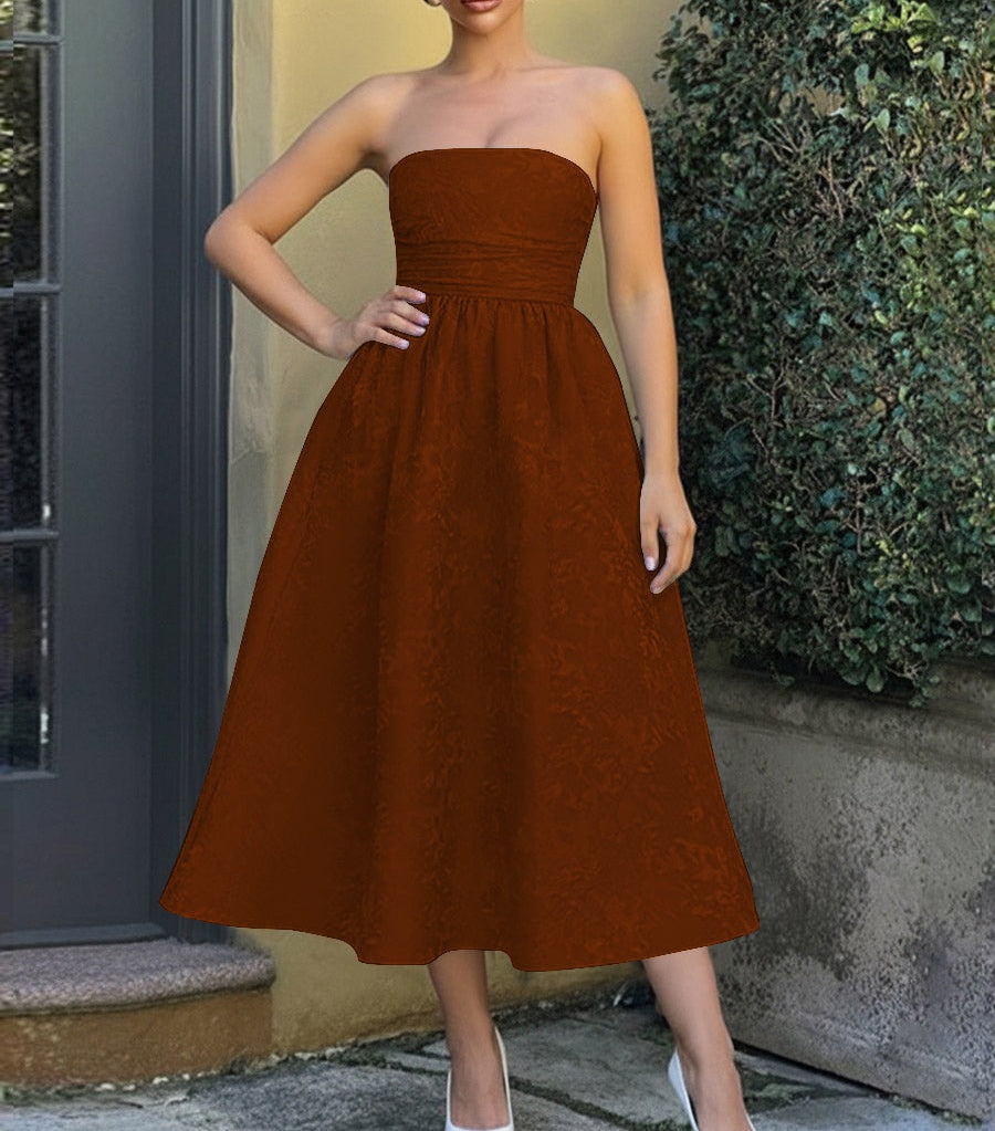 Jacquard Sleeveless Midi Prom Dresses Ball Gown