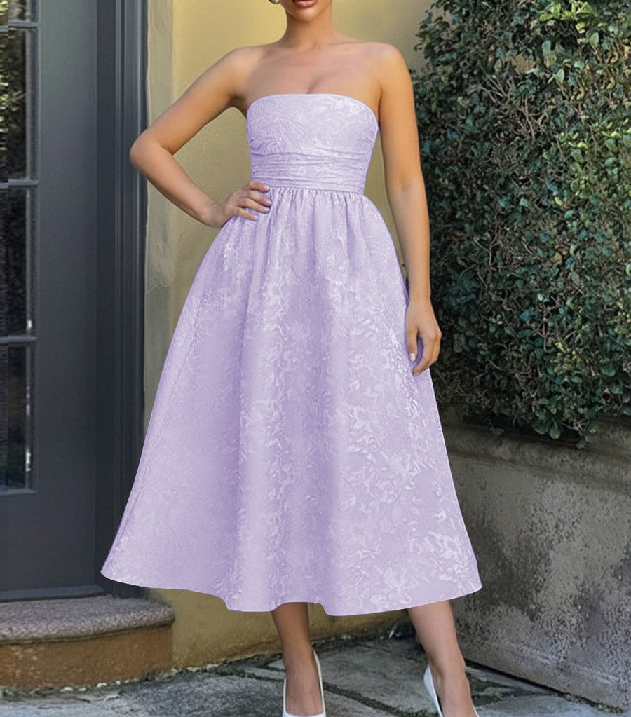 Jacquard Sleeveless Midi Prom Dresses Ball Gown