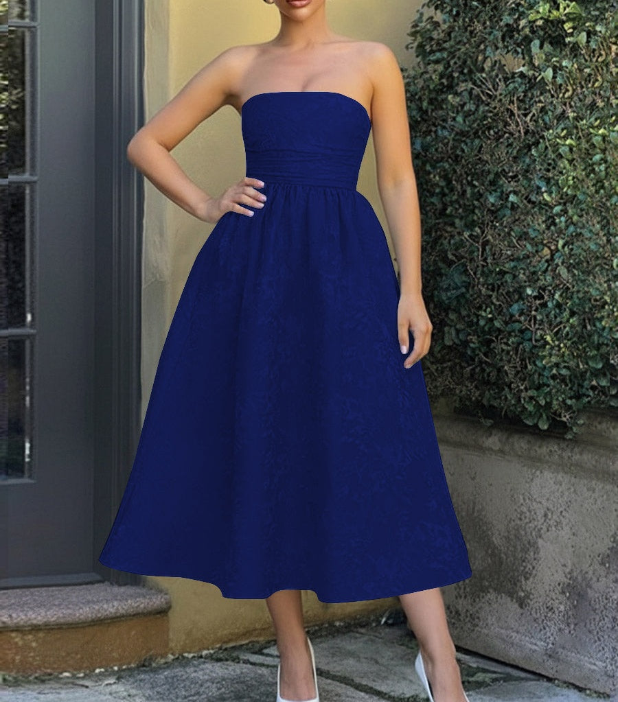 Jacquard Sleeveless Midi Prom Dresses Ball Gown