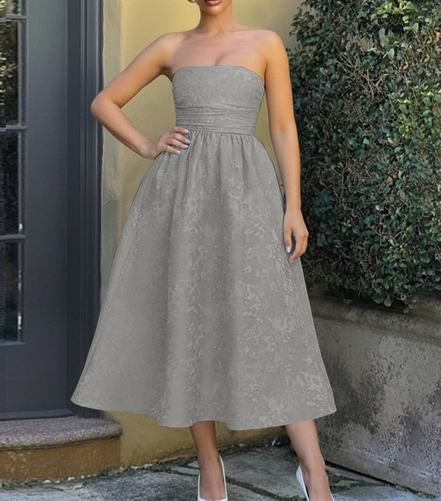 Jacquard Sleeveless Midi Prom Dresses Ball Gown