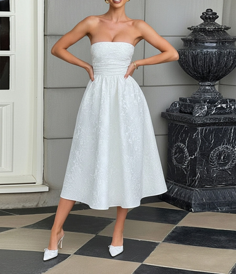 Jacquard Sleeveless Midi Prom Dresses Ball Gown